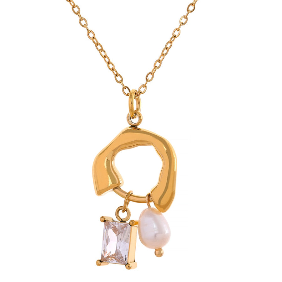 Cubic Zircon & Natural Pearl 18K Gold Plated Necklace - Golda-Jewelry