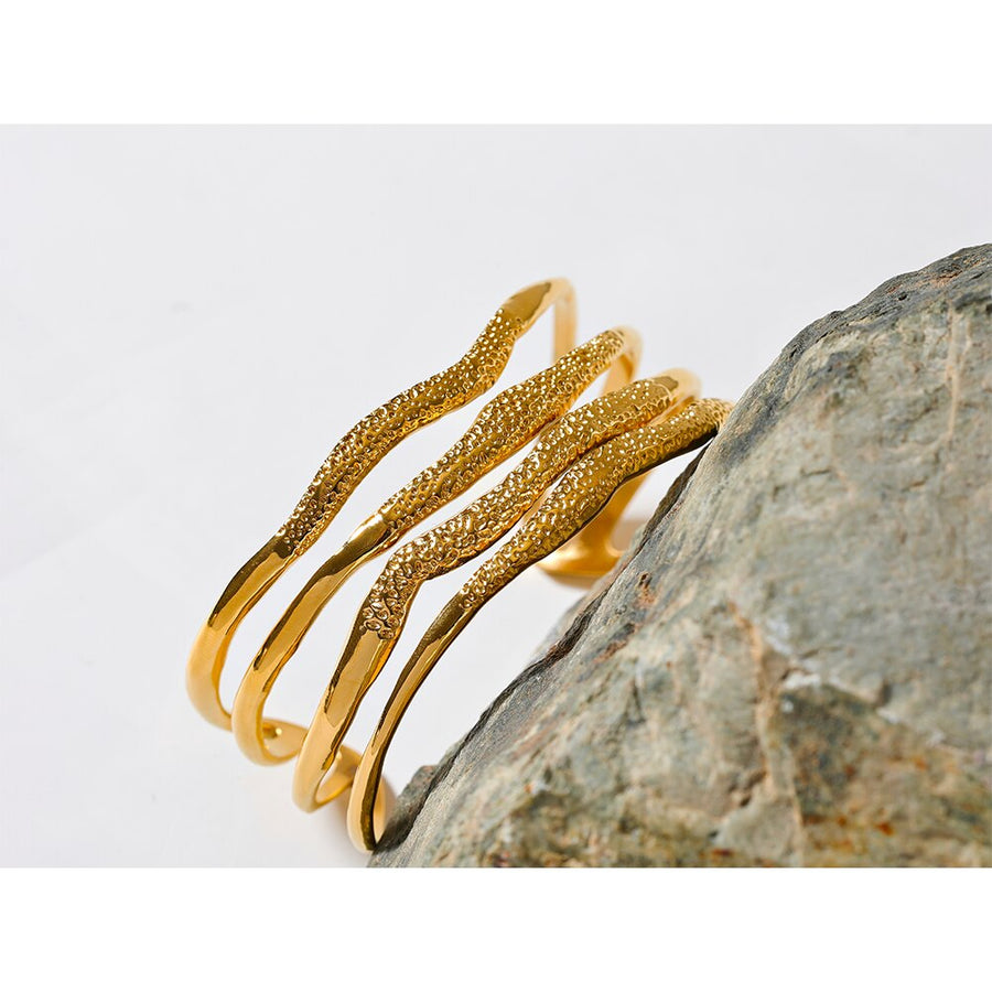 Layered Geometric Bangle 18k Gold Plated Bracelet - Golda-Jewelry