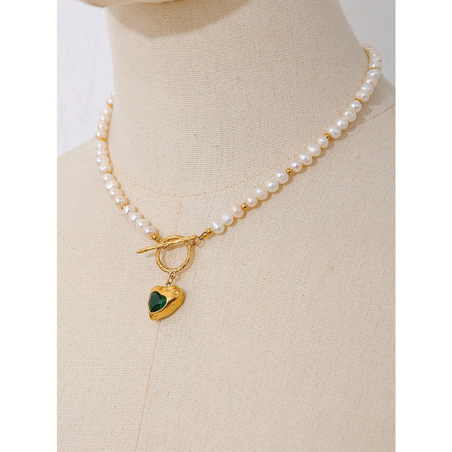 Natural Pearl Heart Zirconia 18k Gold Plated Necklace - Golda-Jewelry