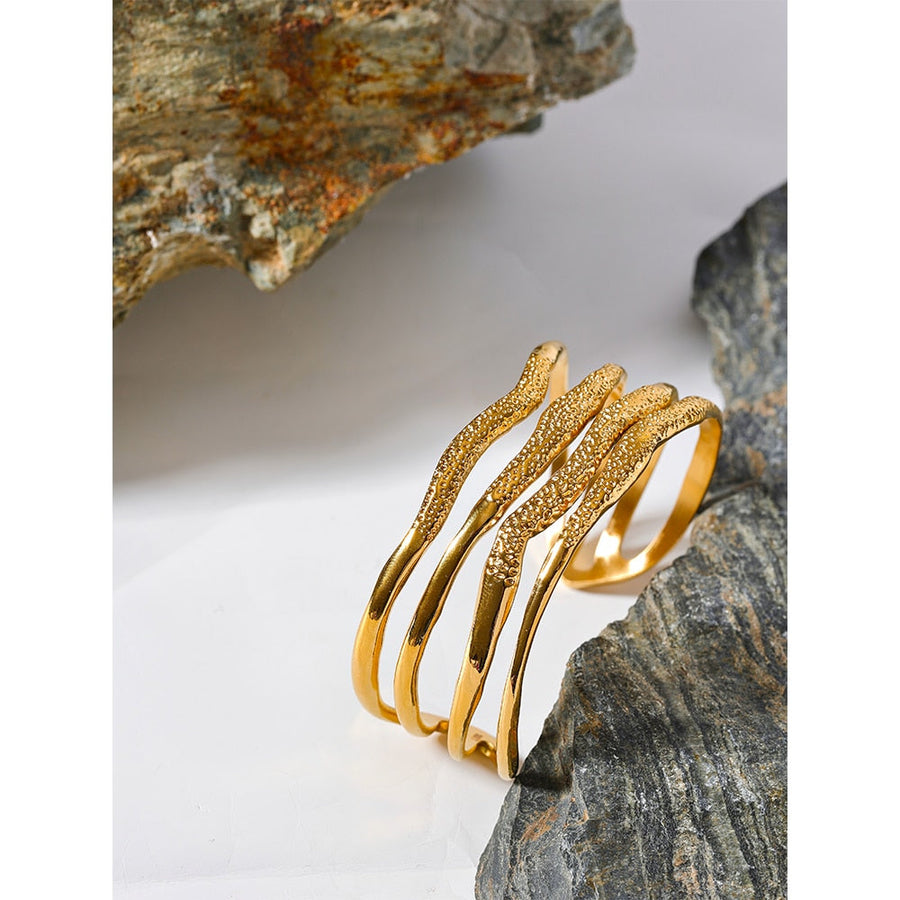 Layered Geometric Bangle 18k Gold Plated Bracelet - Golda-Jewelry