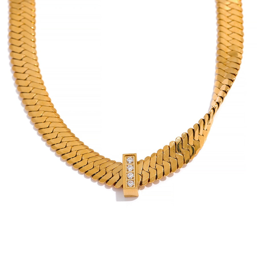 Wide Snake Zircon 18K Gold Plated Necklace - Golda-Jewelry