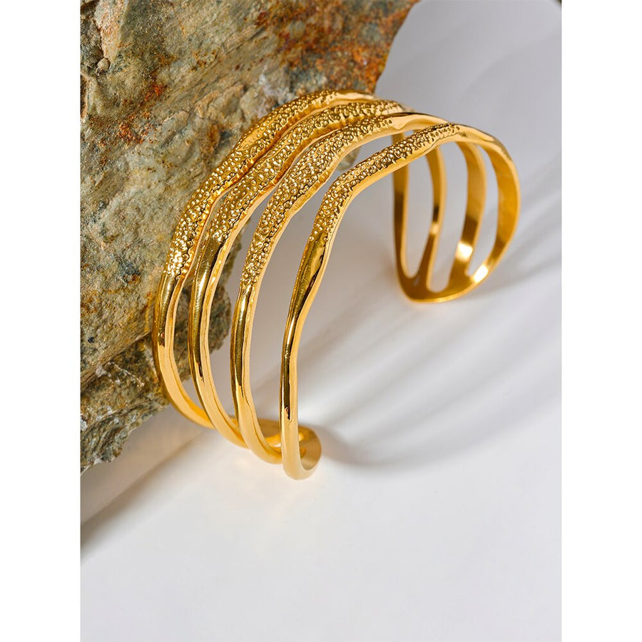 Layered Geometric Bangle 18k Gold Plated Bracelet - Golda-Jewelry