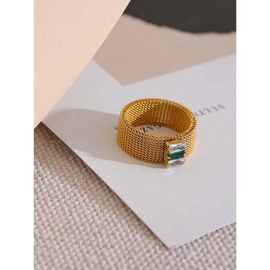 Wide Zirconia 18k Gold Plated Ring - Golda-Jewelry